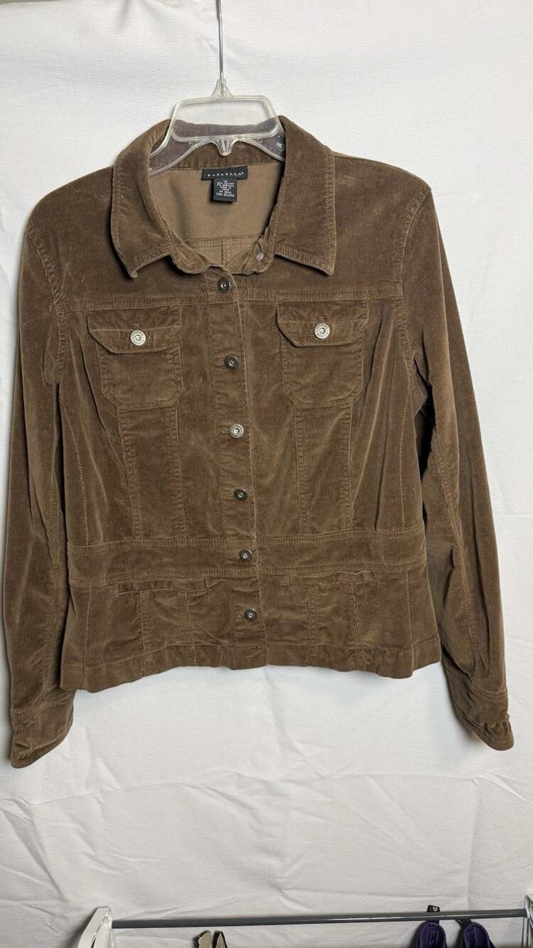 Rafaella women's brown corduroy trucker jacket in size 16.